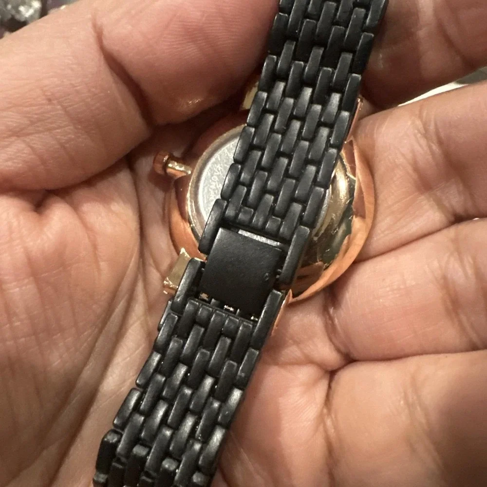 Working Luxury Style Watch Black/Gold Metal Band‎ Wrist Round Unisex 35mm 7in